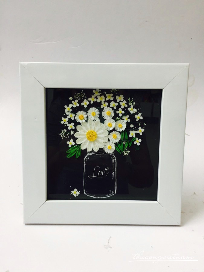 bộ nguyên liệu tranh quiling - lọ hoa love trắng