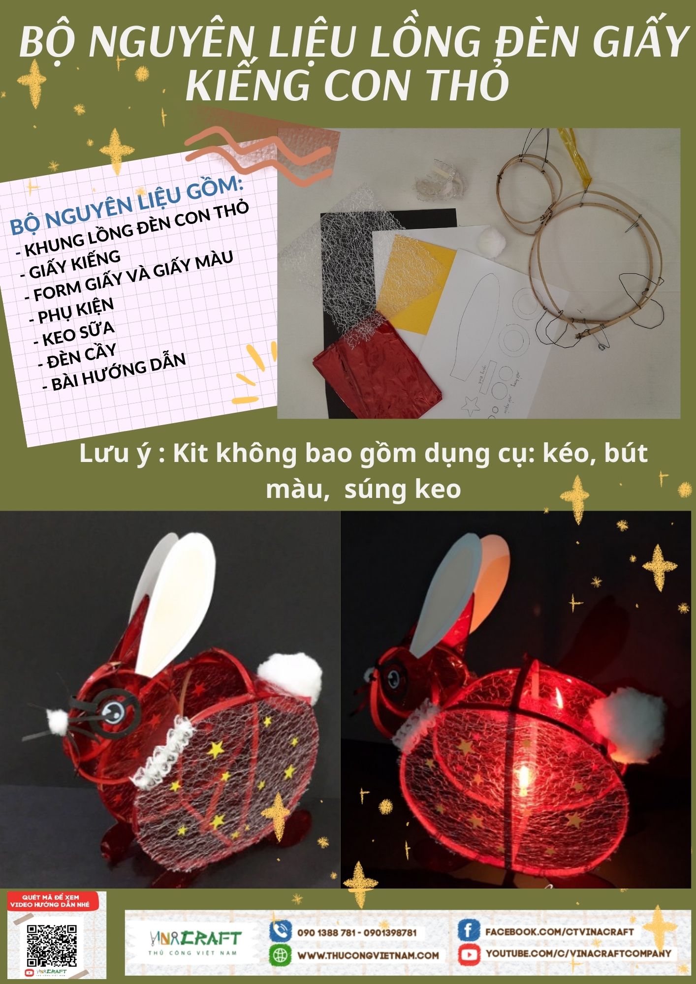 Bộ kit lồng đèn giấy kiếng con thỏ ( 25cm)